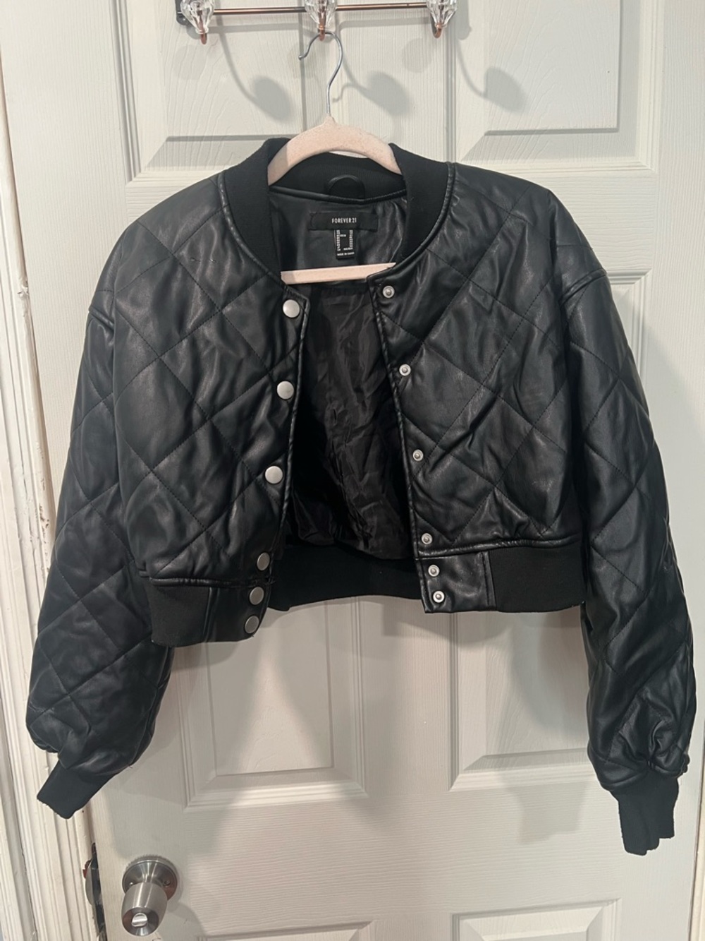Forever 21 Quilted Black Faux-Leather Bomber Jacket